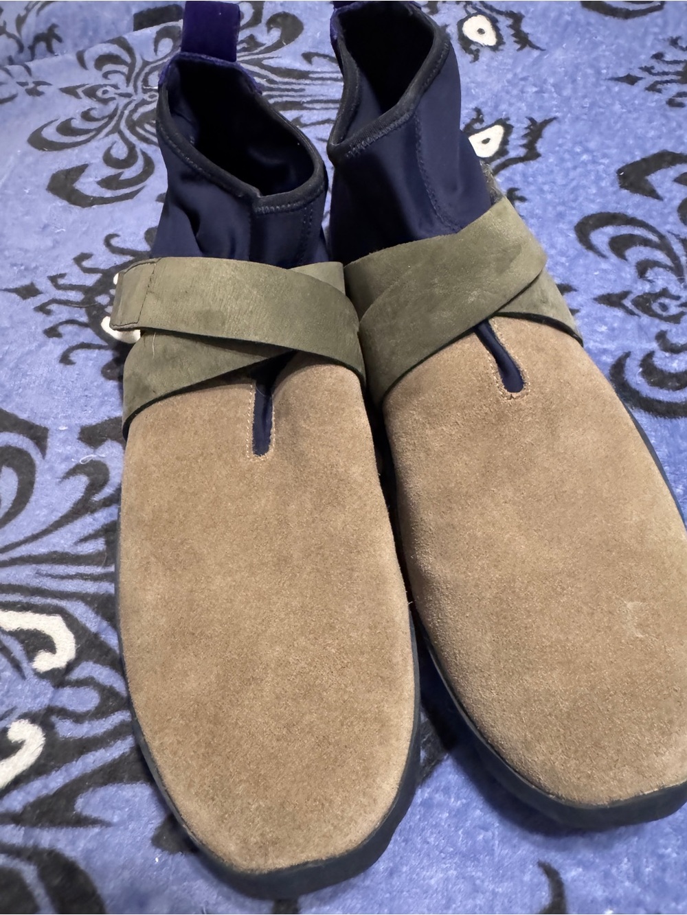 Men's Camper Research Brown Suede w/ Purple Socks & Dark Green Hook/ Loop Close